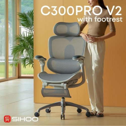 Офісне крісло Sihoo C300 PRO V2, White, з підставкою для ног (C300-PRO-V2-B102-JT)