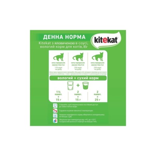 Вологий корм для кішок Kitekat з яловичиною в соусі 85 г (5900951307379)