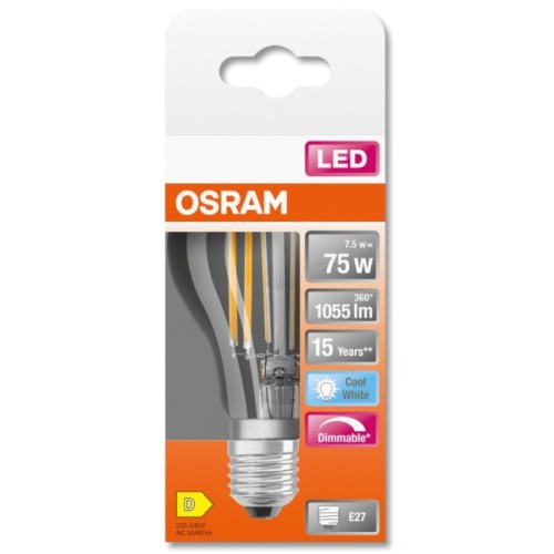 Лампочка Osram LED CLA75 DIM 7,5W/840 230V FIL E27 (4058075434967)
