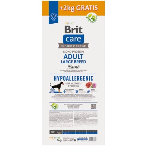 Сухий корм для собак Brit Care Dog Hypoallergenic Adult Large Breed з ягням 12+2 кг (8595602567317)