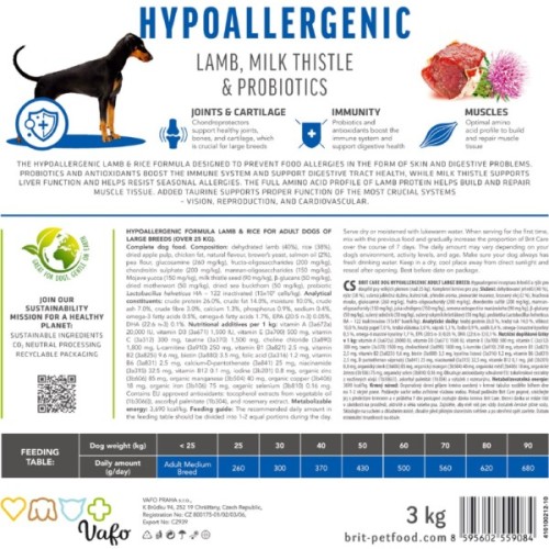 Сухий корм для собак Brit Care Dog Hypoallergenic Adult Large Breed з ягням 12+2 кг (8595602567317)