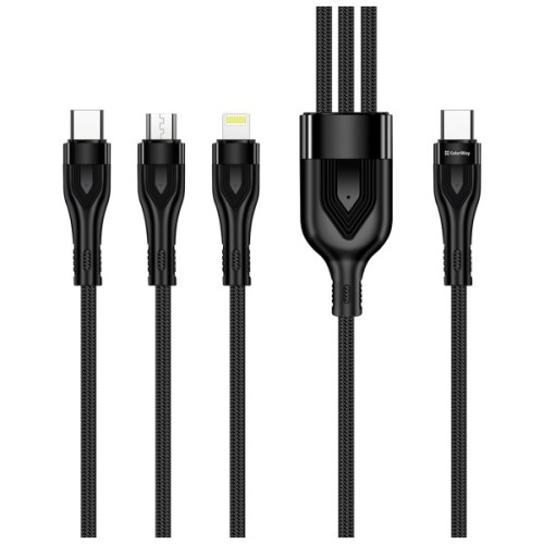 Дата кабель USB-C to Lightning + Micro 5P + USB-C 1.2m 3.0A (PD60W data) Black ColorWay (CW-CBPDU3060-BK)