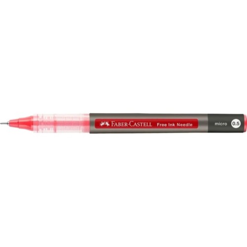 Ролер Faber-Castell Free Ink Needle Micro, колір чорнила червоний, 0,5 мм, одноразова (31406)