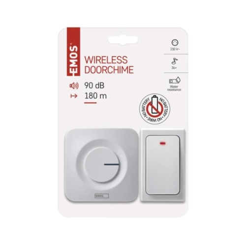 Дверний дзвінок EMOS бездротовий P5729 живлення від мережі 220В з кнопкою BATTERY-FREE (P5729)
