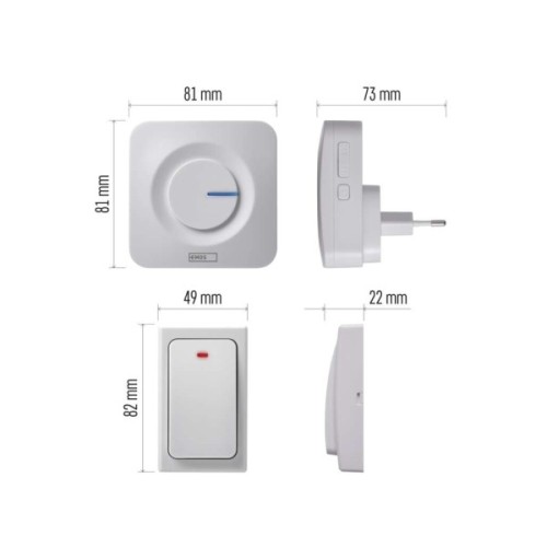 Дверний дзвінок EMOS бездротовий P5729 живлення від мережі 220В з кнопкою BATTERY-FREE (P5729)