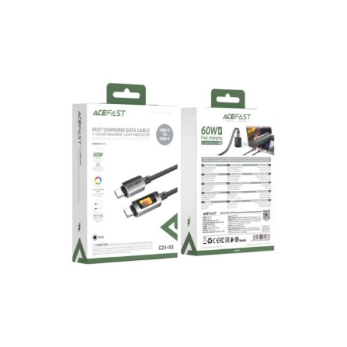Дата кабель USB-C to USB-C 1.2m 60W black Acefast (6974316284666)