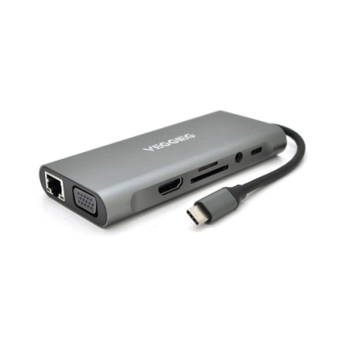 Концентратор VEGGIEG USB-C 7-in-1 USB-C + 3xUSB 3.0 + HDMI + 3.5mm + SD/TF + RJ45 0.1m silver (TC11-S)