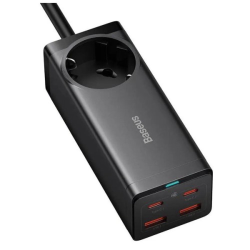 Зарядний пристрій Baseus AC + 2xUSB-C 100W + 2xUSB + cable USB-C to USB-C 100W 1.0m black (PSZM000401)