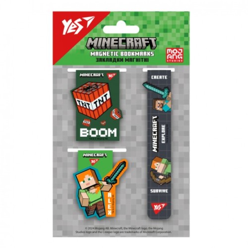 Закладки для книг Yes магнітні Minecraft Boom 3 шт (708345)