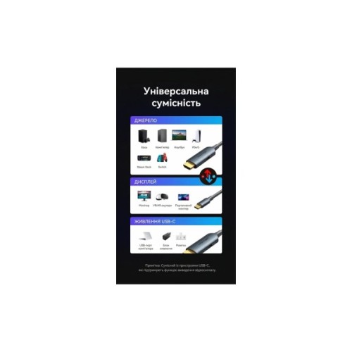 Кабель мультимедійний USB-C to HDMI M 1.5m 4K60Hz + USB-C F power gray Vention (ABLHG)
