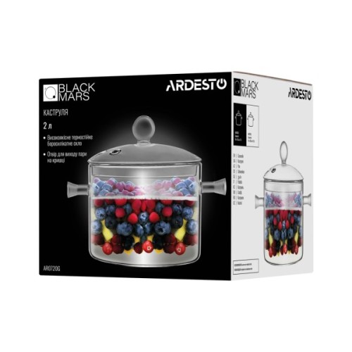 Каструля Ardesto Black Mars 2л, боросилікатне скло (AR0720GB)