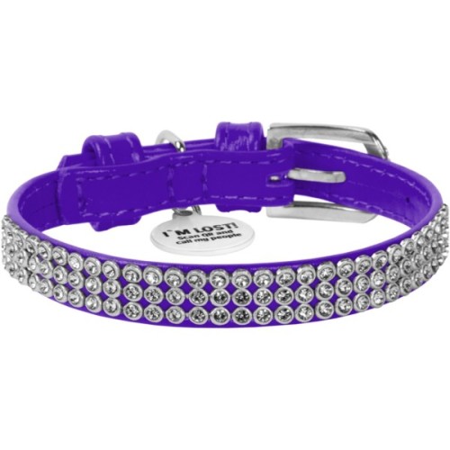 Нашийник для тварин WAUDOG Glamour з QR-паспортом "Стрази" XS Ш 12 мм фіолетовий (33089)