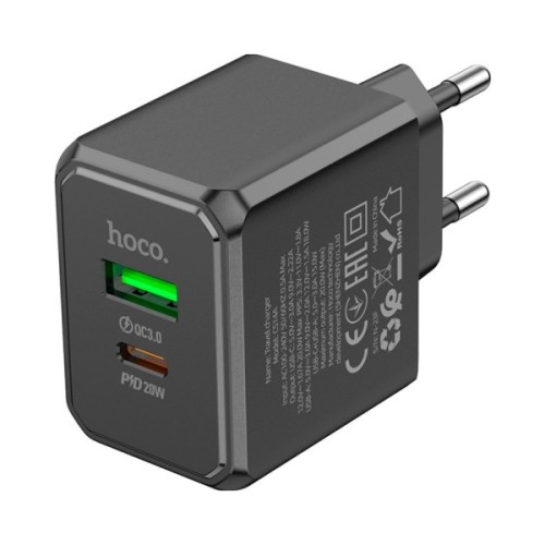Зарядний пристрій HOCO CS14A Ocean 1xUSB-C PD20W + 1xUSB QC3.0 Black (6942007603898)