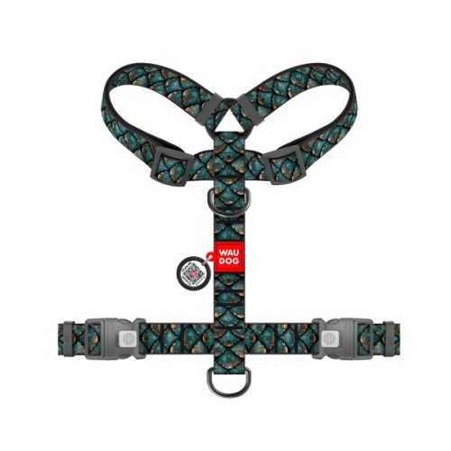 Шлея для собак WAUDOG H-подібна анатомічна Nylon з QR адресником "Луска" пластиковий фастекс XL (347-0179)