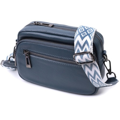 Сумка Vintage Жіноча з накладною кишенею з натуральної шкіри Синя (22641)