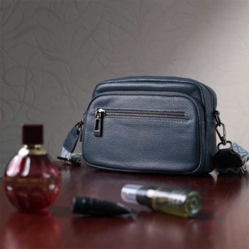 Сумка Vintage Жіноча з накладною кишенею з натуральної шкіри Синя (22641)