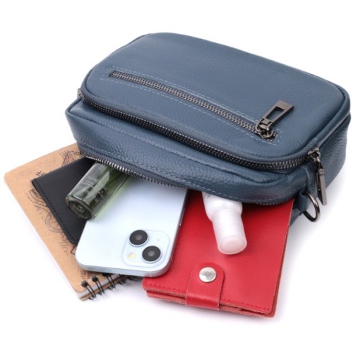 Сумка Vintage Жіноча з накладною кишенею з натуральної шкіри Синя (22641)