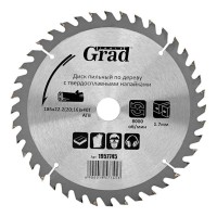 Диск пильний Grad по дереву з твердосплавними напайками Ø185×22.2(20;16)×40Т, 8000об/хв GRAD (1957745) (1957745)