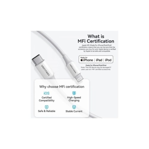 Дата кабель USB-C to Lightning 1.0m 3A white Vention (LAKWF)