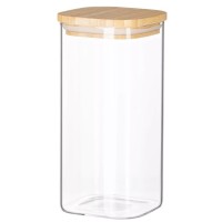 Ємність для сипучих продуктів Ardesto Midori 700мл, скло, бамбук, квадратна, прозорий (AR1370BBS)
