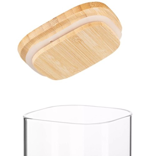 Ємність для сипучих продуктів Ardesto Midori 700мл, скло, бамбук, квадратна, прозорий (AR1370BBS)