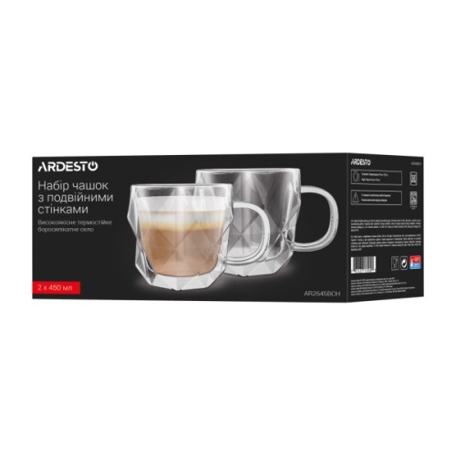Набір чашок Ardesto BCH 450 мл 2 шт прозорий (AR2645BCH)