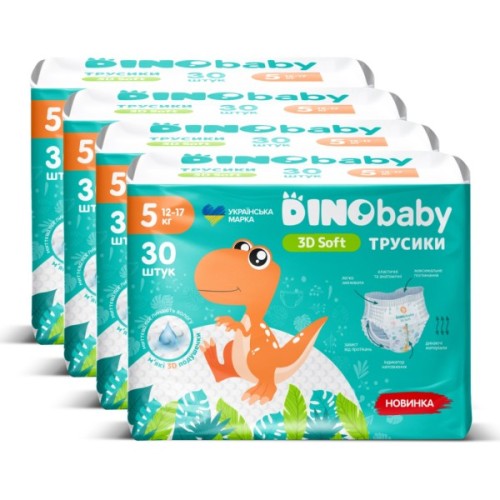 Підгузки Dino Baby 3D Soft 5 розмір (12-17 кг) 120 шт (4 упаковки по 30 шт) (4820204701710)