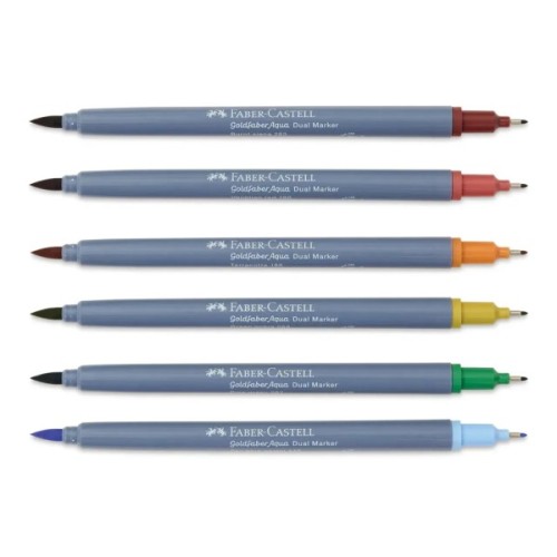 Художній маркер Faber-Castell набір акварельних двосторонніх Goldfaber Aqua Dual Marker Tuscany, 6 кольорів (32147)