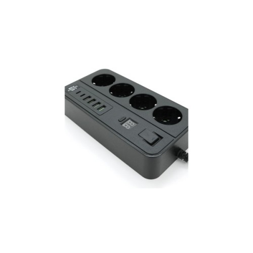 Мережевий фільтр живлення Voltronic G13H, 3000W, 4 роз, 4USB 3,2А, 2 Type-C, 2м Black (YT-G13H)