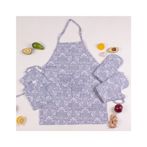 Фартух MirSon Набір №217 - Blue patterns дві прихватки + дві рукавички-прихватки + фартух (2200006754442)