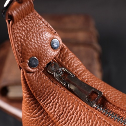 Сумка Vintage Жіноча напівкруглий формат з однією ручкою з натуральної шкіри Коричнева (22413)