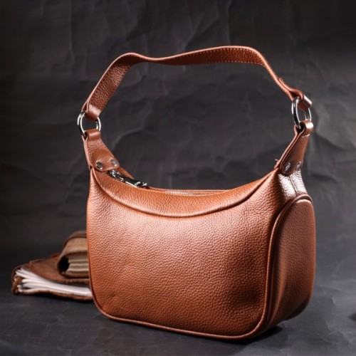 Сумка Vintage Жіноча напівкруглий формат з однією ручкою з натуральної шкіри Коричнева (22413)