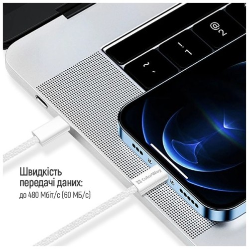 Дата кабель USB-C to USB-C 2.0m (braided cotton) (PD Fast Charging 60W) 3.0А grey ColorWay (CW-CBPDCC068-GR)