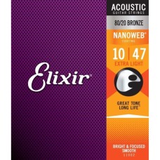 Струни для гітари Elixir 11002 Nanoweb 80/20 Bronze Acoustic Extra Light (10-47) (240666)