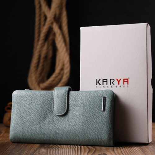 Портмоне Karya З натуральної шкіри Сіро-блакитне (21000)
