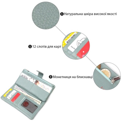 Портмоне Karya З натуральної шкіри Сіро-блакитне (21000)