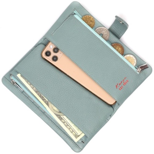 Портмоне Karya З натуральної шкіри Сіро-блакитне (21000)