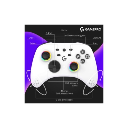 Геймпад GamePro GPX13W 2.4G/BT 5.1/USB/PC/iOS/Android RGB White (GPX13W)