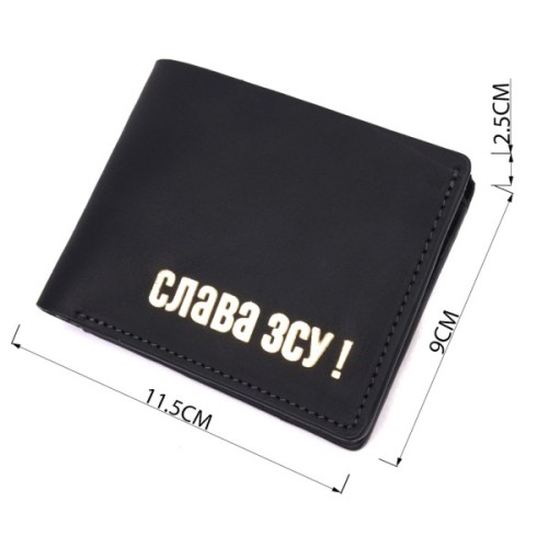 Портмоне Grande Pelle Шкіряне портмоне Слава ЗСУ Чорне (16734)