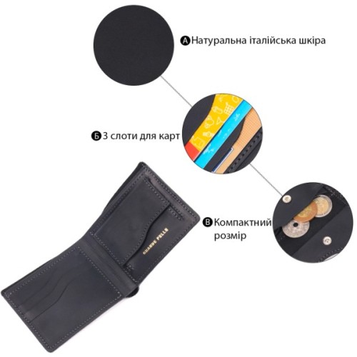 Портмоне Grande Pelle Шкіряне портмоне Слава ЗСУ Чорне (16734)