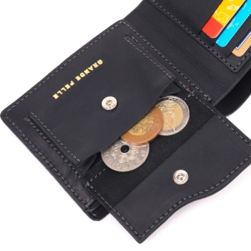 Портмоне Grande Pelle Шкіряне портмоне Слава ЗСУ Чорне (16734)