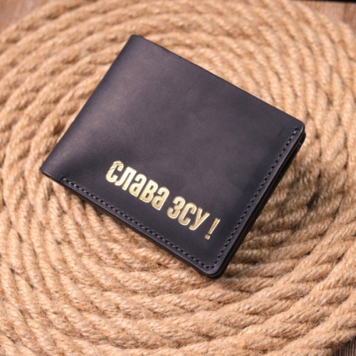 Портмоне Grande Pelle Шкіряне портмоне Слава ЗСУ Чорне (16734)