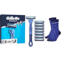 Набір косметики Gillette Станок для гоління чоловічий Sensor3 + Comfort з 8 змінними картриджами + Шкарпетки (8006530050715)