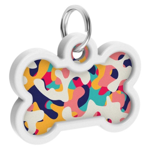 Адресник для тварин WAUDOG Smart ID з QR паспортом "Камо різнокольоровий", кістка 40х28 мм (0640-0206)