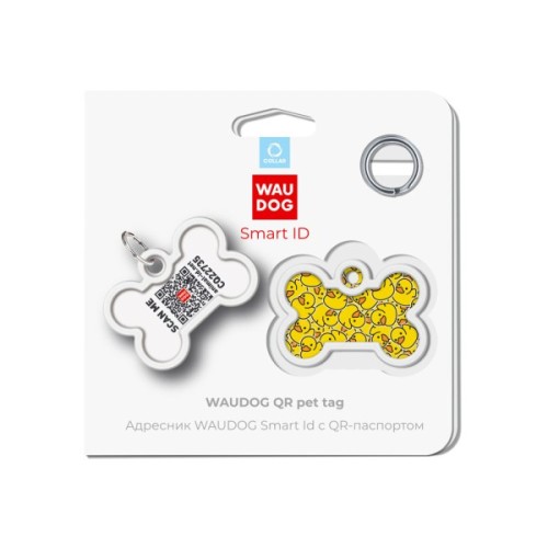 Адресник для тварин WAUDOG Smart ID з QR паспортом "Качечки", кістка 40х28 мм (0640-0204)