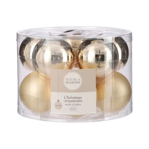 Ялинкова іграшка House Of Seasons Скляні кульки 10 шт D6 см Шампань (8718861800289)