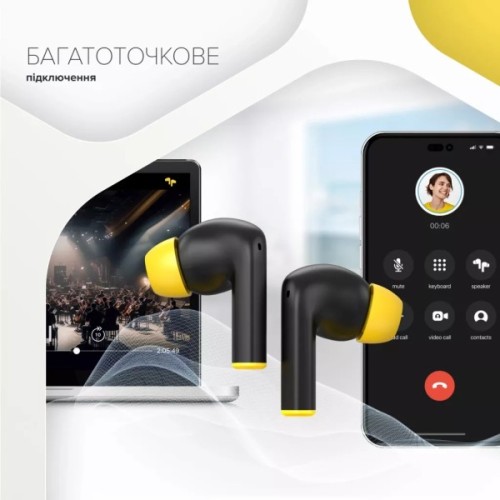 Навушники Canyon Hexagon 7 TWS ANC+ENC Wireless Charge Black/Yellow (CNS-TWS7BY)