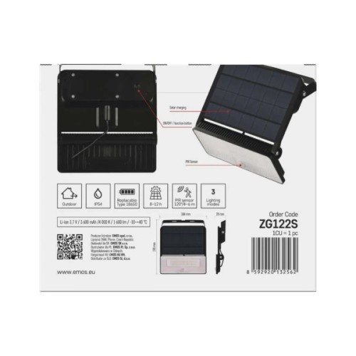 Прожектор EMOS сонячний світлодіодний 1600 лм IP54 4000K PIR (ZG122S)