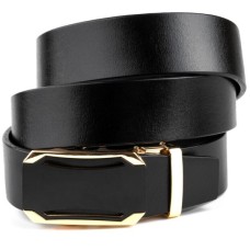 Ремінь Vintage Чоловічий з золотистою пряжкою Чорний (20258)
