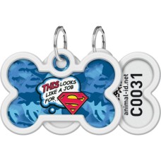 Адресник для тварин WAUDOG Smart ID з QR паспортом "Робота для Супермена", кістка 40х28 мм (0640-1016)